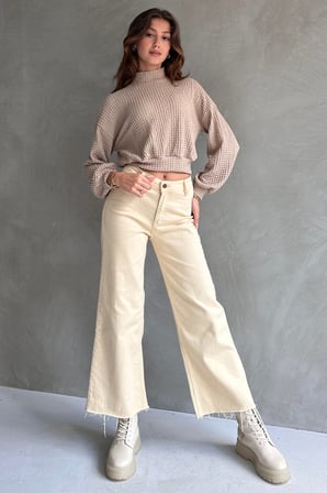 Balıkçı Yaka Dokulu Crop Bluz