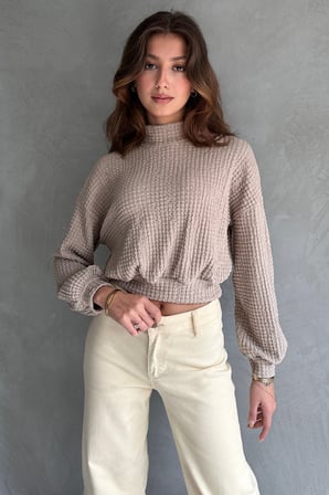 Balıkçı Yaka Dokulu Crop Bluz