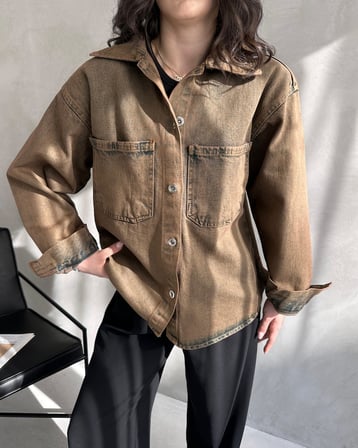 Çift Cepli Oversize Denim Gömlek Ceket