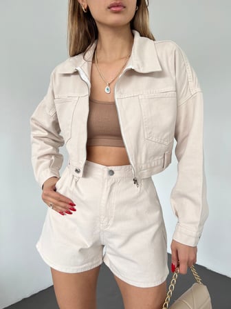 Fermuarlı Çift Cepli Denim Ceket