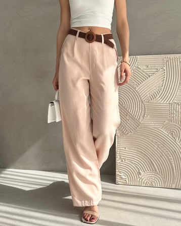 Beli Kemerli Keten Pantolon