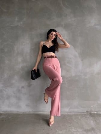 Beli Kemerli Keten Pantolon