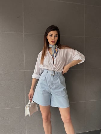 Kuş Gözü Kemerli Geniş Paçalı Mom Şort