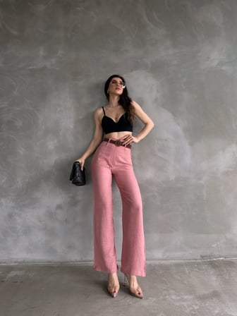 Beli Kemerli Keten Pantolon