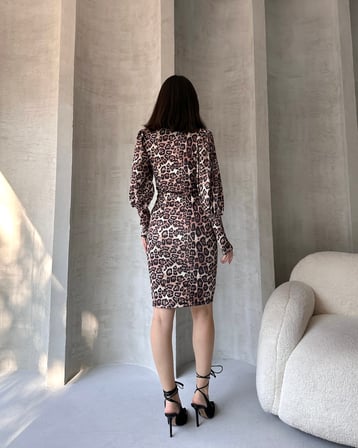 Leopar Desenli Midi Boy Elbise