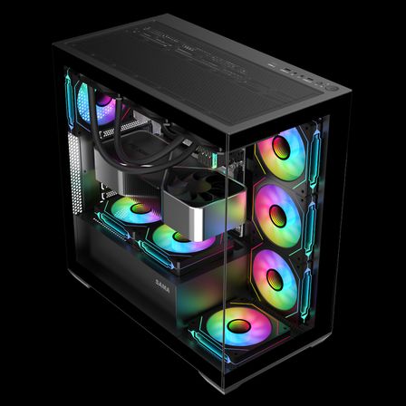 SAMA SV01BK Black, B750BK 750W, 80+ Bronze, PCIE 5.1, ATX3.1, Tempered Glass Panel, Panoramic Tasarı