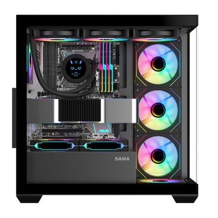 SAMA SV01BK Black, B750BK 750W, 80+ Bronze, PCIE 5.1, ATX3.1, Tempered Glass Panel, Panoramic Tasarı