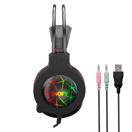 SNOPY SN-GX7, CRAZY, Kablolu, 3.5mm Jac, USB, Rainbow Aydınlatma, Gaming, Mikrofonlu, Kulaklık (Siya