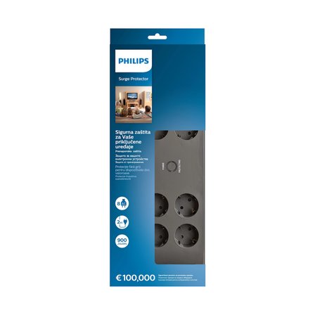 PHILIPS SPN3180A/62, 8 Soket, Akım Korumalı Priz, 900 Joules, 2Mt Kablo, (Gri)
