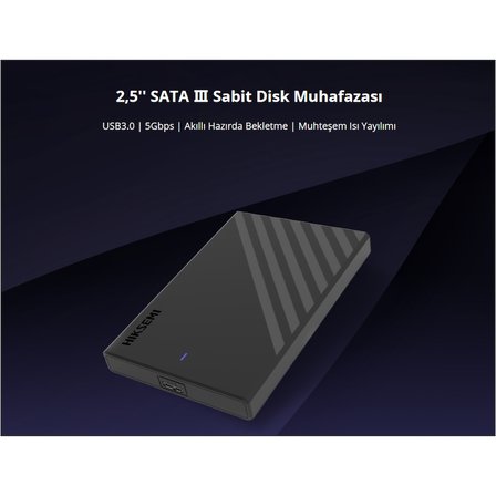 HIKSEMI HS-HUB-MHB201, USB3.0, 2,5&amp;quot; Disk Kutusu. (SSD ve HDD Destekler, 5Gbps, Siyah, Win, 