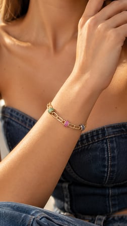 Valmont Accessories Renkli Taşlı Gold Kolye ve Bileklik Seti - Düğün, Kına, Nişan Gelin Takı Seti