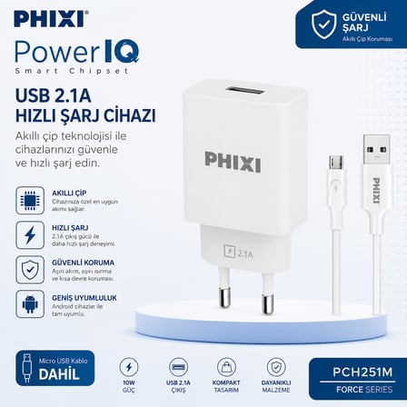 PHIXI PowerIQ PCH251M USB 2.1A Hızlı Şarj Cihazı – Force Series