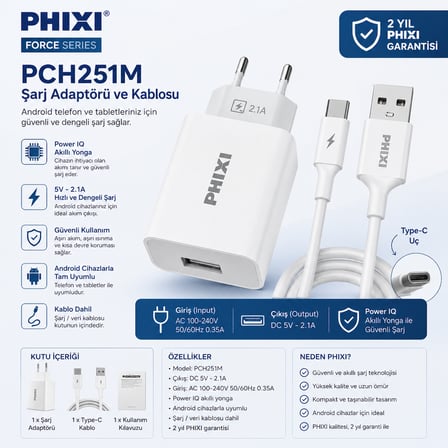 PHIXI PowerIQ PCH251M USB 2.1A Hızlı Şarj Cihazı – Force Series