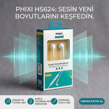 PHIXI Basic HS624 Mikrofonlu Kulak Ici Kablolu Kulaklik (3.5 mm Jack)