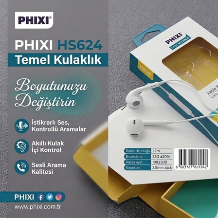 PHIXI Basic HS624 Mikrofonlu Kulak Ici Kablolu Kulaklik (3.5 mm Jack)