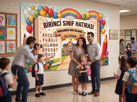 Birinci Sınıf Hatırası Okul Posteri Kendinden Yapışkanlı Duvar Folyosu 200x100 cm