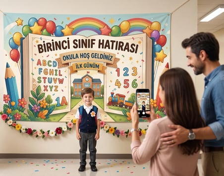 Birinci Sınıf Hatırası Okul Posteri Kendinden Yapışkanlı Duvar Folyosu 200x100 cm
