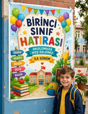 Okulda İlk Günüm Okulumuza Hoş Geldiniz Okul Posteri Kuşgözlü Branda 170x220 cm