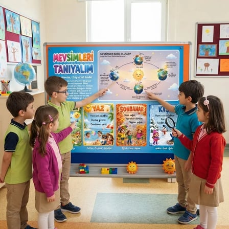 Mevsimler Posteri Mevsimleri Tanıyalım Mevsimler Nasıl Oluşur Eğitici Sınıf Panosu Yapışkanlı Folyo 140x100 cm