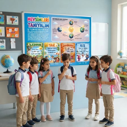 Mevsimler Posteri Mevsimleri Tanıyalım Mevsimler Nasıl Oluşur Eğitici Sınıf Panosu Yapışkanlı Folyo 140x100 cm