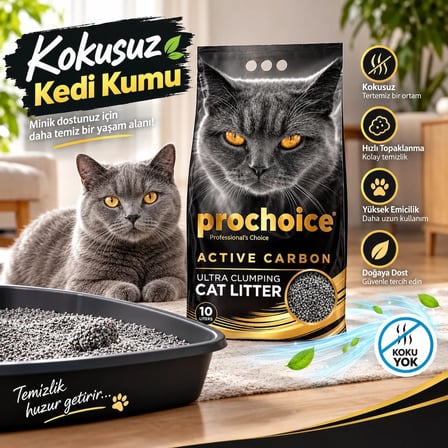 ProChoice Ultra Clumping Aktif Karbonlu Bentonit Kedi Kumu 10 L Kokusuz Topaklanan