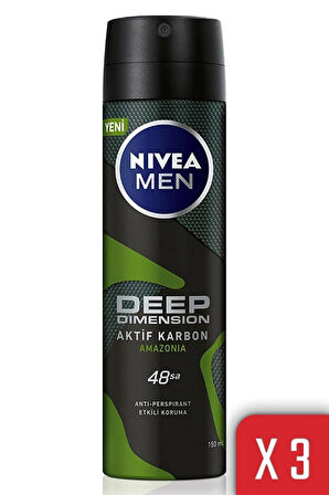 Men Deep Dimension Amazonia Sprey Deodorant 150 Ml Erkek X 3 Adet