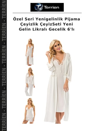 Özel Seri Yenigelinlik Pijama Çeyizlik ÇeyizSeti Yeni Gelin Likralı Gecelik 6'lı