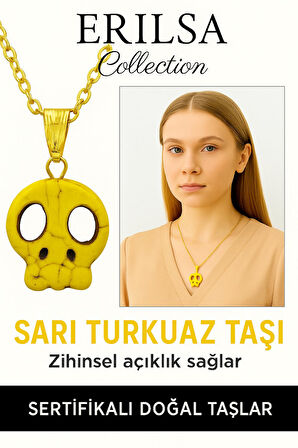 Sertifikalı Sarı Renkli İskelet Model Sarı Turkuaz Taşı Kolye – Enerji, Şans ve Dönüşüm Taşı
