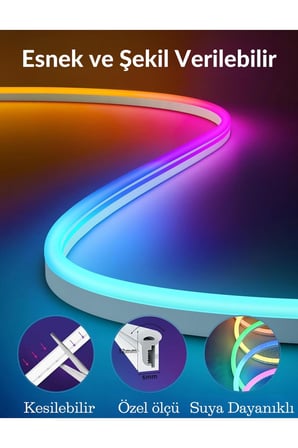 5mt Şerit Neon Led Animasyonlu Kumandalı Ve Telefon Kontrollü Sese Ve Müziğe Duyarlı Magic Led Argb