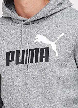 Puma Ess+ 2 Col - Erkek Gri Pamuklu Kapüşonlu Sweatshirt - 586764 04