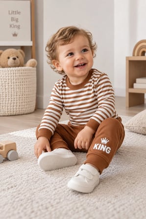Erkek Bebek 3 Parça Takım Şişme Yelekli King Baskılı Sweatshirt ve Eşofman Altı