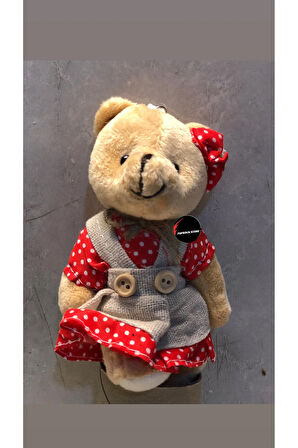 Sevimli Elbiseli Tulumlu Ayıcık Peluş Oyuncak Anahtarlık Uyku Arkadaşı Hediyelik 12 CM