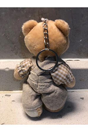 Sevimli Elbiseli Tulumlu Ayıcık Peluş Oyuncak Anahtarlık Uyku Arkadaşı Hediyelik 12 CM