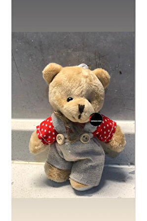 Sevimli Elbiseli Tulumlu Ayıcık Peluş Oyuncak Anahtarlık Uyku Arkadaşı Hediyelik 12 CM