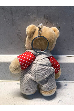 Sevimli Elbiseli Tulumlu Ayıcık Peluş Oyuncak Anahtarlık Uyku Arkadaşı Hediyelik 12 CM