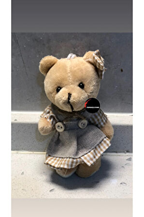 Sevimli Elbiseli Tulumlu Ayıcık Peluş Oyuncak Anahtarlık Uyku Arkadaşı Hediyelik 12 CM