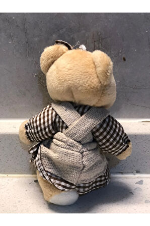 Sevimli Elbiseli Tulumlu Ayıcık Peluş Oyuncak Anahtarlık Uyku Arkadaşı Hediyelik 12 CM
