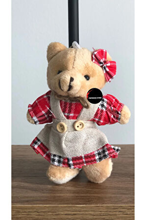 Sevimli Elbiseli Tulumlu Ayıcık Peluş Oyuncak Anahtarlık Uyku Arkadaşı Hediyelik 12 CM