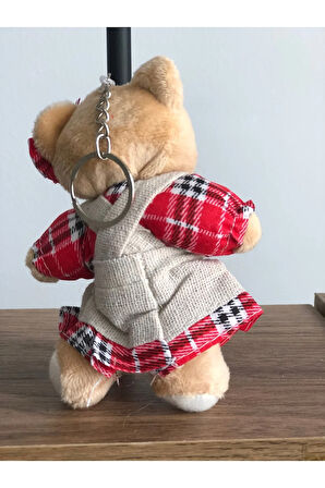 Sevimli Elbiseli Tulumlu Ayıcık Peluş Oyuncak Anahtarlık Uyku Arkadaşı Hediyelik 12 CM
