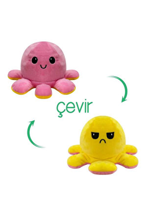 Çift Taraflı Peluş Duygulu Ahtapot 17 Cm