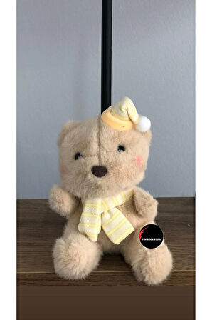 Sevimli Şapkalı Atkılı Ayıcık Peluş Oyuncak Anahtarlık Hediyelik Uyku Arkadaşı 15 Cm