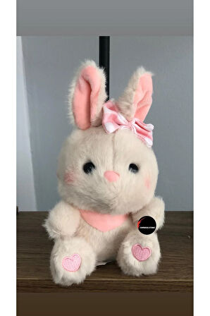 Sevimli Tavşan Peluş Oyuncak Kurdelalı Kalpli Hediyelik Uyku Arkadaşı 15 Cm