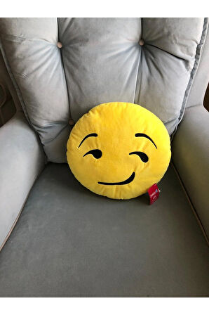 Sarı Emoji Yastık – Gülümseyen Surat Dekoratif Peluş Minder 35 cm
