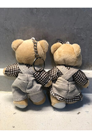 Sevimli Elbiseli Tulumlu Ayıcık Peluş Oyuncak Anahtarlık Uyku Arkadaşı Hediyelik 12 CM Sevgiliye Eşe