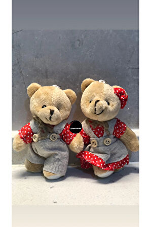 Sevimli Elbiseli Tulumlu Ayıcık Peluş Oyuncak Anahtarlık Uyku Arkadaşı Hediyelik 12 CM Sevgiliye Eşe