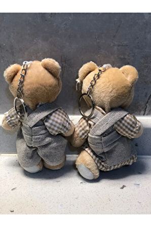 Sevimli Elbiseli Tulumlu Ayıcık Peluş Oyuncak Anahtarlık Uyku Arkadaşı Hediyelik 12 CM Sevgiliye Eşe