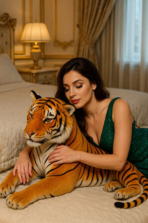 100 cm Dev Boy Peluş Kaplan Oyuncak – Gerçekçi Tasarım, Yumuşak Kumaş