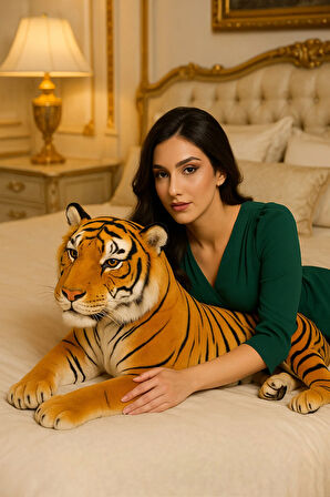 100 cm Dev Boy Peluş Kaplan Oyuncak – Gerçekçi Tasarım, Yumuşak Kumaş