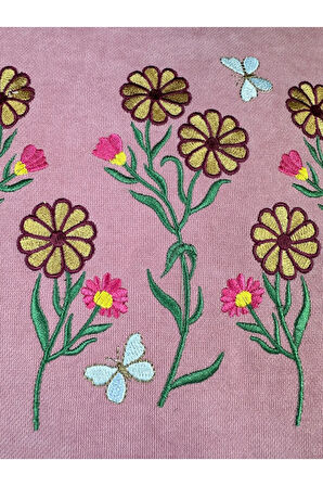 Pembe Renk Çiçek Desenli Nakışlı Yastık Kılıfı 40X40 | Kırlent Kılıfı Fermuarlı