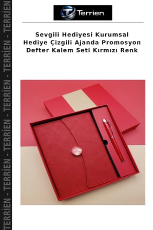 Sevgili Hediyesi Kurumsal Hediye Çizgili Ajanda Promosyon Defter Kalem Seti Kırmızı Renk